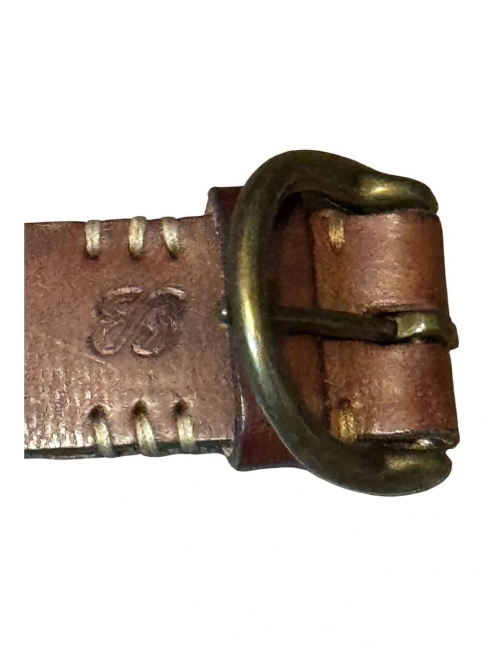 Eddie Bauer Brown Leather Belt with Brass-Tone Round Buckle Womens Size Medium